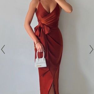 SHOWPO | “HOW WILL I KNOW MIDI DRESS - WRAP WAIST TIE TULIP HEM DRESS IN COPPER”